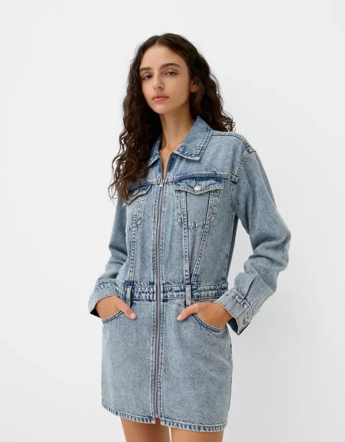 Rochie mini din denim cu fermoar