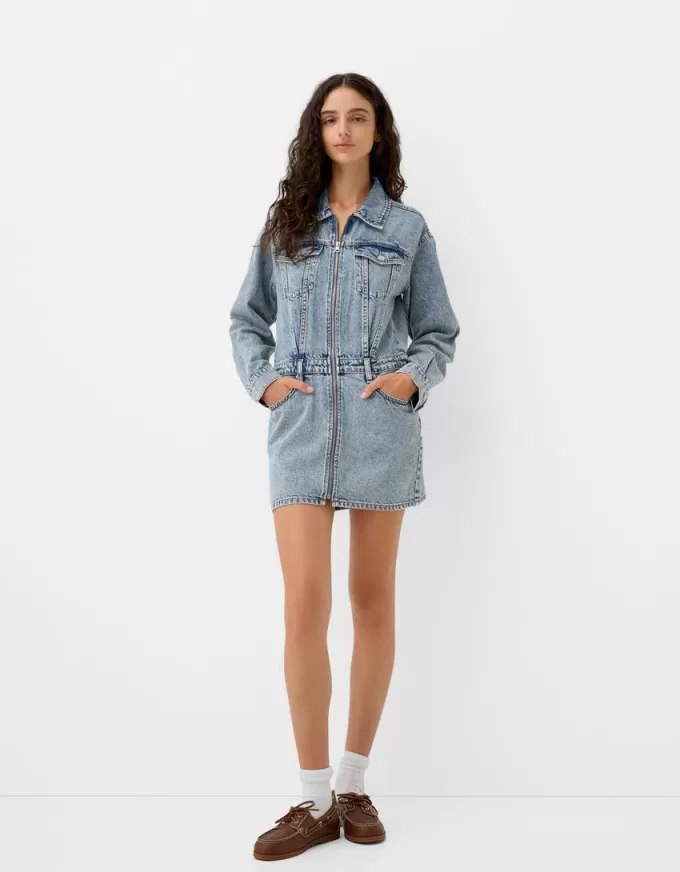 Rochie mini din denim cu fermoar