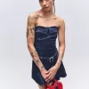 Rochie mini din denim cu pliuri cutie Rochie mini din denim cu pliuri cutie
