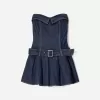 Rochie mini din denim cu pliuri cutie Rochie mini din denim cu pliuri cutie
