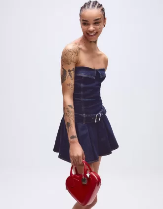 Rochie mini din denim cu pliuri cutie