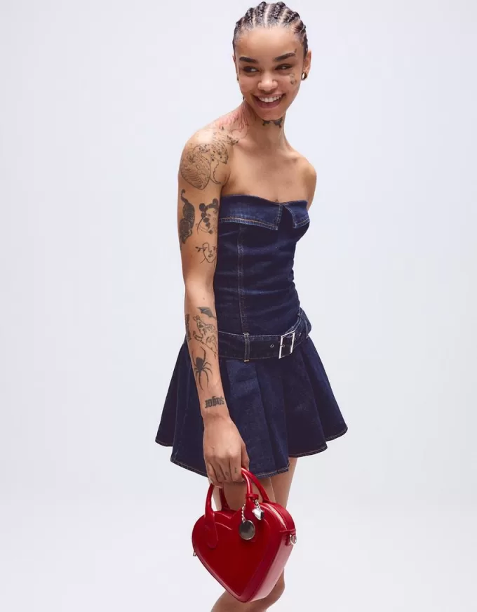 Rochie mini din denim cu pliuri cutie Rochie mini din denim cu pliuri cutie