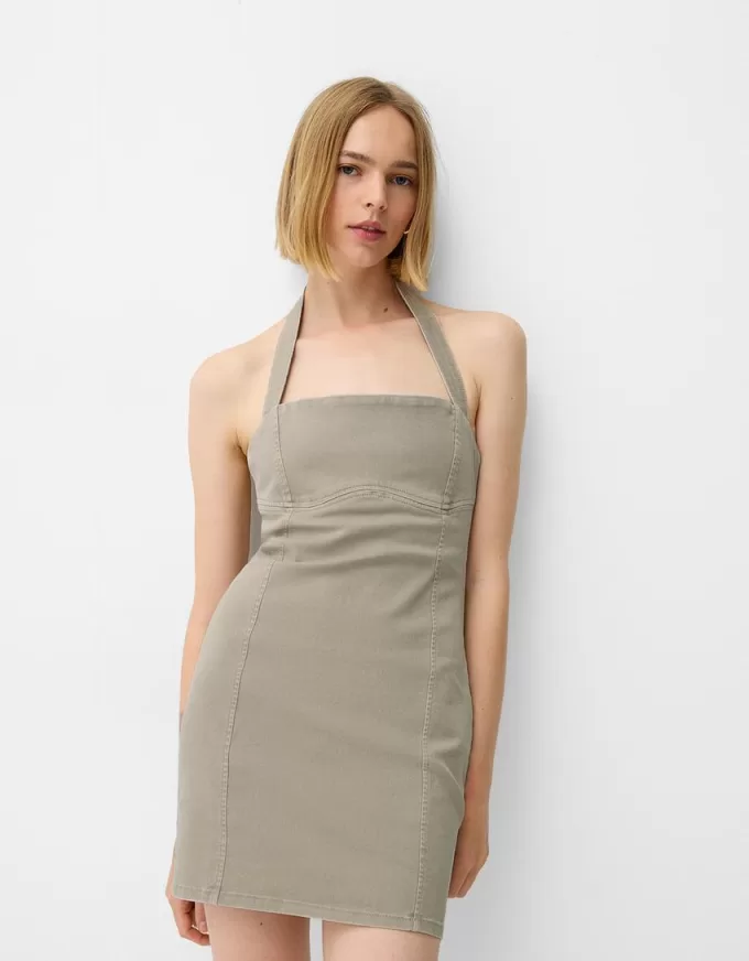 Rochie mini din twill cu decolteu
