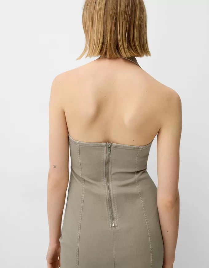 Rochie mini din twill cu decolteu