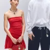 Rochie mini drapată cu volane SERIA BERSHKA Rochie mini drapată cu volane SERIA BERSHKA