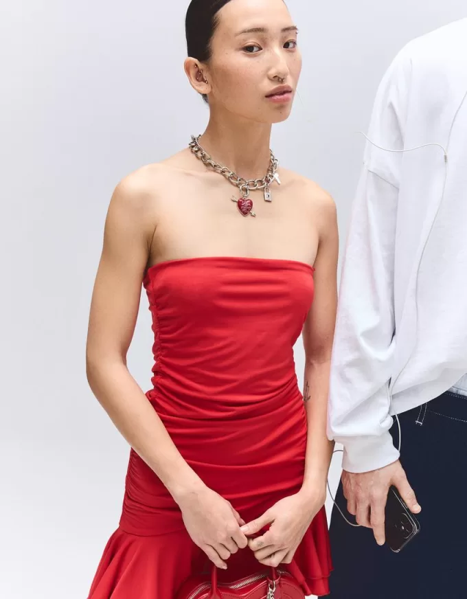 Rochie mini drapată cu volane SERIA BERSHKA Rochie mini drapată cu volane SERIA BERSHKA