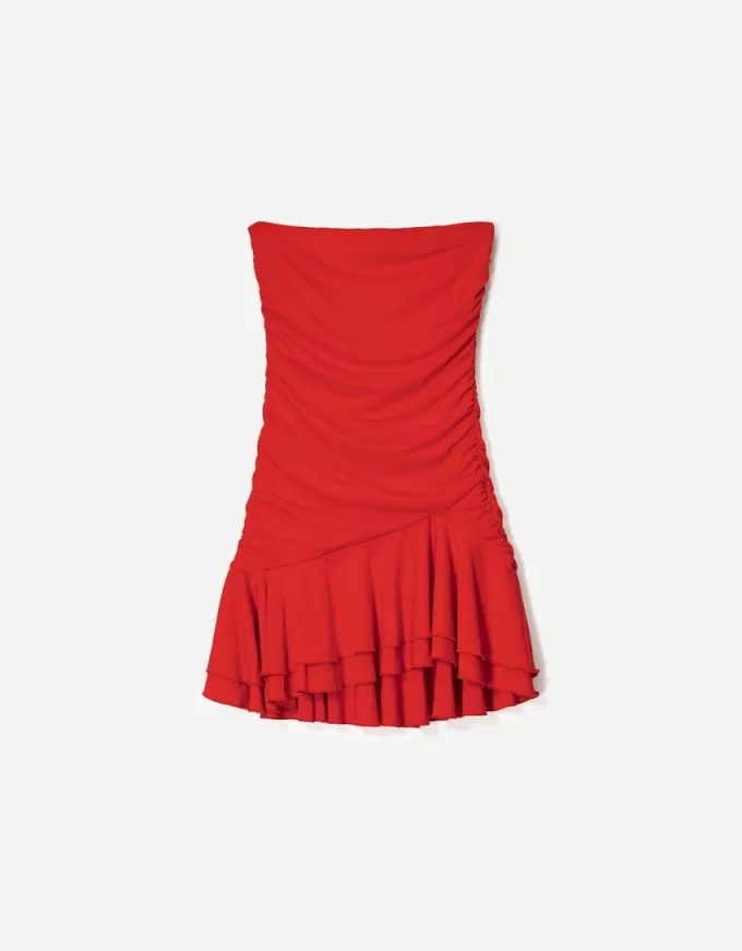 Rochie mini drapată cu volane SERIA BERSHKA Rochie mini drapată cu volane SERIA BERSHKA