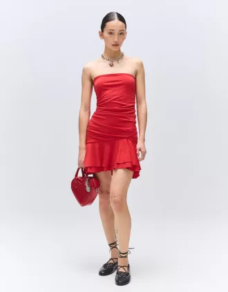 Rochie mini drapată cu volane SERIA BERSHKA