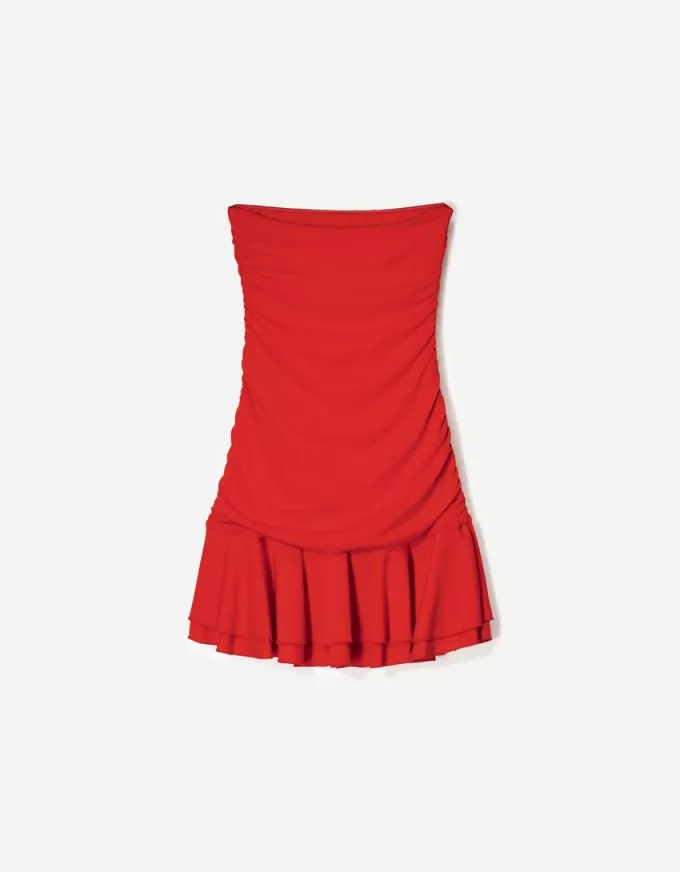 Rochie mini drapată cu volane SERIA BERSHKA Rochie mini drapată cu volane SERIA BERSHKA