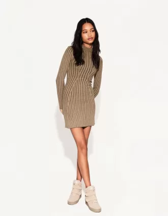 Rochie mini-striata cu maneca lunga