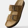 Sandale plate cu catarame din PIELE