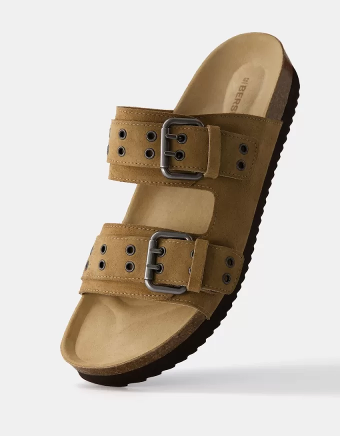 Sandale plate cu catarame din PIELE