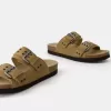 Sandale plate cu catarame din PIELE