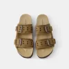 Sandale plate cu catarame din PIELE