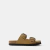 Sandale plate cu catarame din PIELE