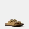 Sandale plate cu catarame din PIELE
