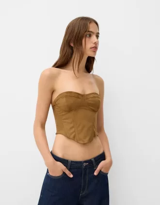 Top bandeau din piele intoarsa artificiala