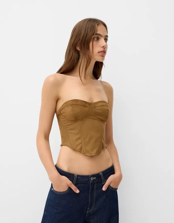Top bandeau din piele intoarsa artificiala Top bandeau din piele intoarsa artificiala