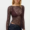 Top blond din dantela cu maneca lunga Top blond din dantela cu maneca lunga