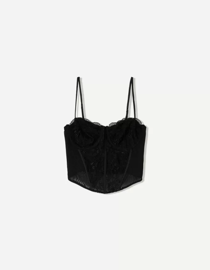 Top corset din dantela SERIA BERSHKA