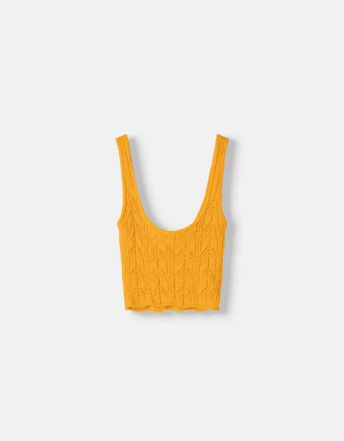 Top cu bretele din tricot deschis rustic