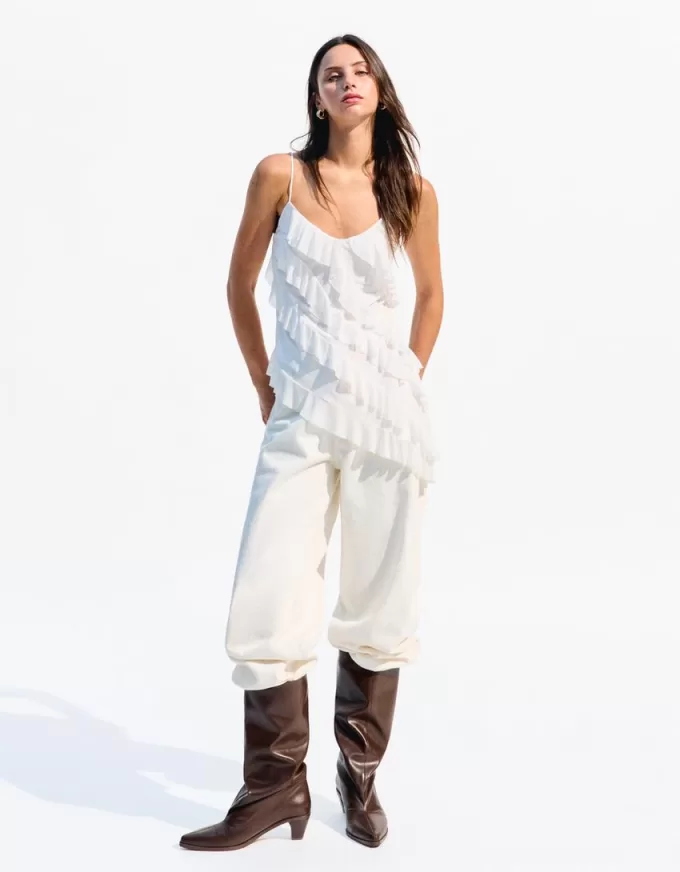 Top cu volane asimetric SERIA BERSHKA