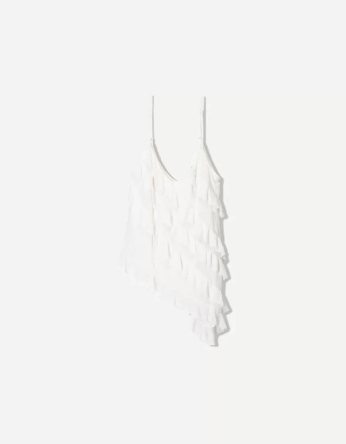 Top cu volane asimetric SERIA BERSHKA