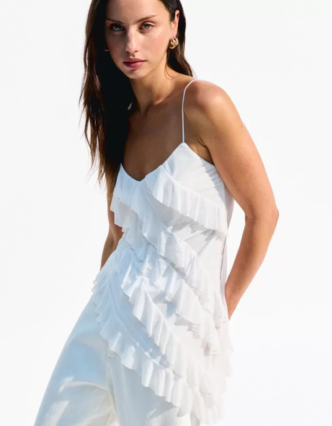 Top cu volane asimetric SERIA BERSHKA