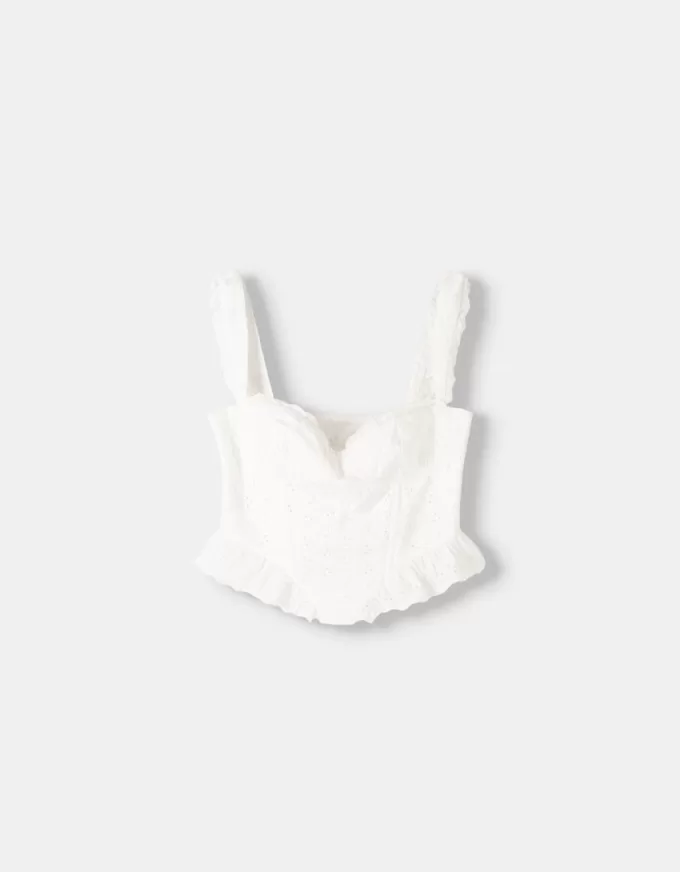 Top cu volane cu broderie elvețiană