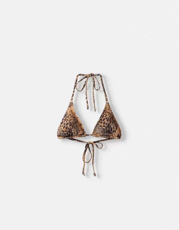 Top de bikini cu imprimeu animal Top de bikini cu imprimeu animal