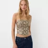 Top de inspirație corseterie cu efect de piele cu imprimeu animal