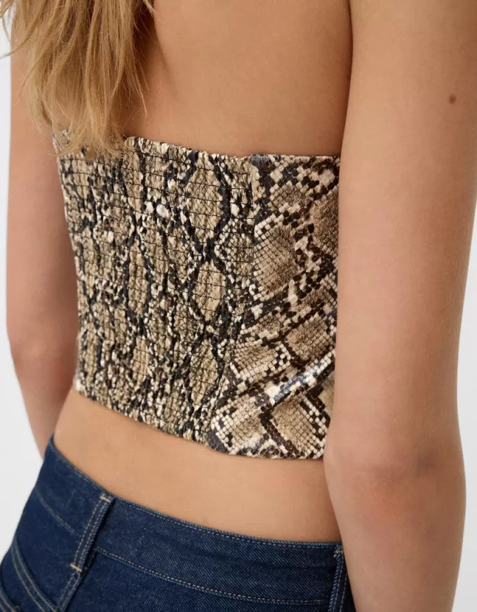 Top de inspirație corseterie cu efect de piele cu imprimeu animal