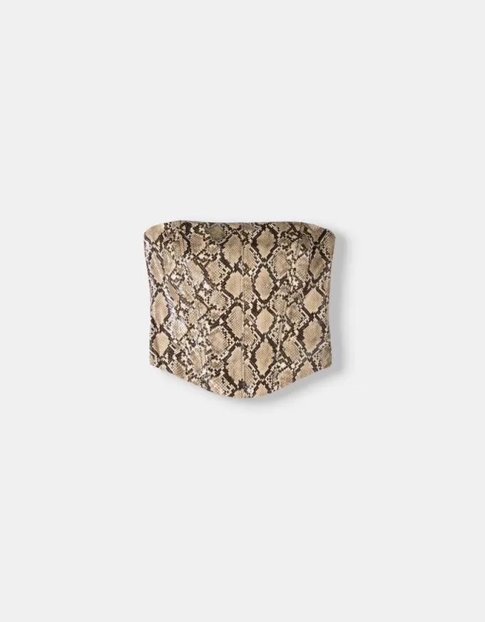Top de inspirație corseterie cu efect de piele cu imprimeu animal