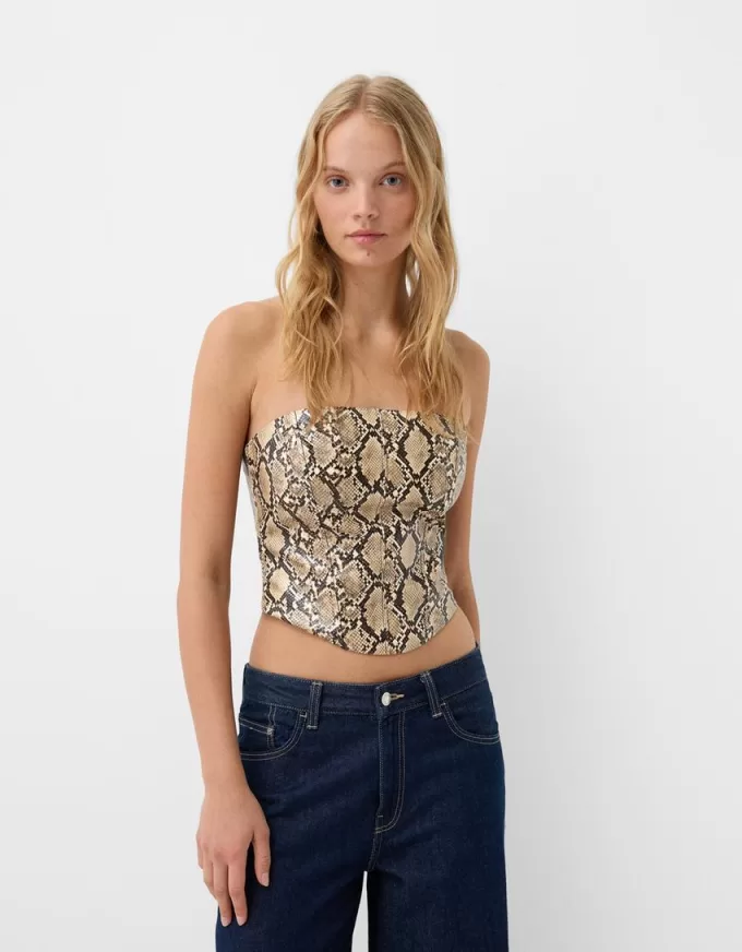 Top de inspirație corseterie cu efect de piele cu imprimeu animal