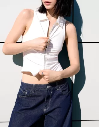 Top din poplin cu fermoar