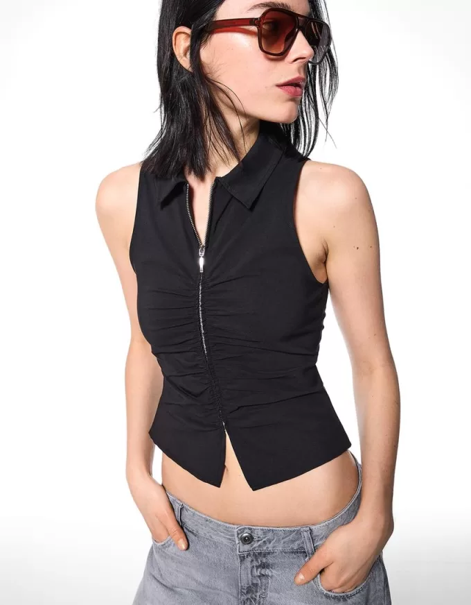 Top din poplin cu fermoar Top din poplin cu fermoar