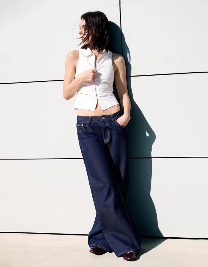 Top din poplin cu fermoar Top din poplin cu fermoar