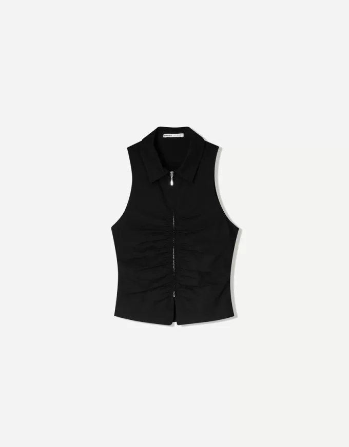 Top din poplin cu fermoar Top din poplin cu fermoar