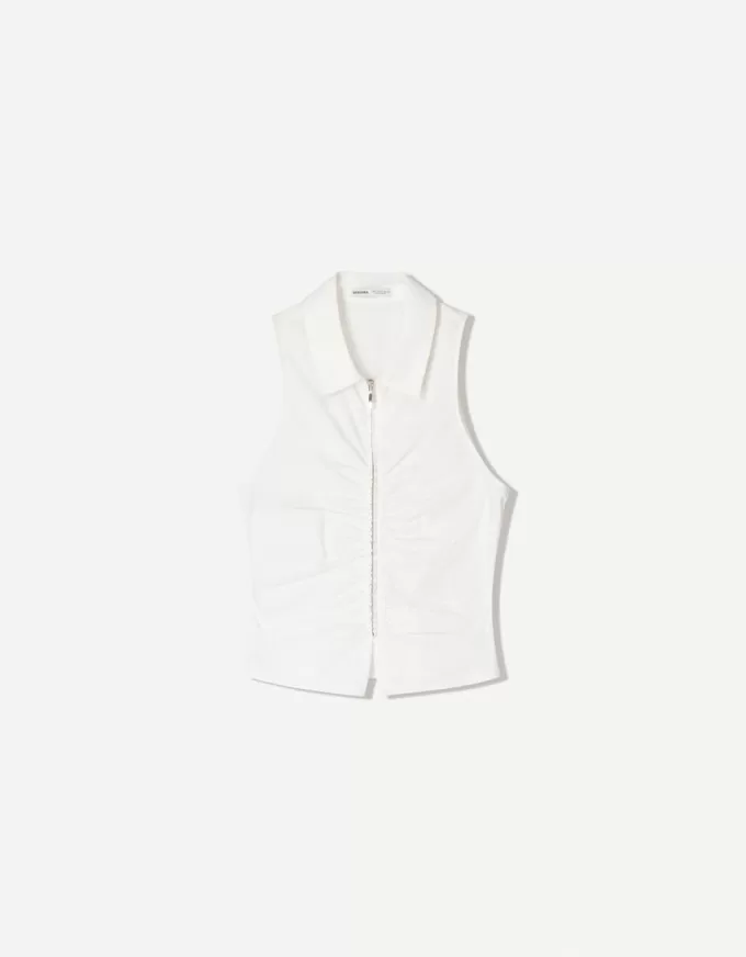 Top din poplin cu fermoar Top din poplin cu fermoar