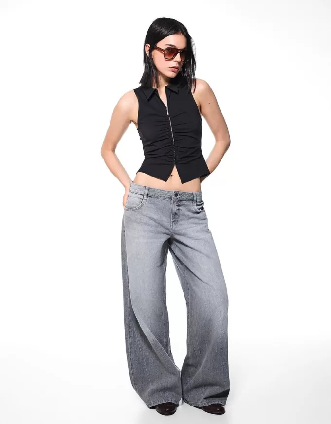 Top din poplin cu fermoar Top din poplin cu fermoar