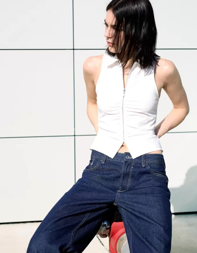 Top din poplin cu fermoar Top din poplin cu fermoar