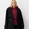 Trench oversize cu textura din fetru