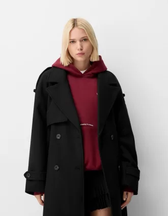 Trench oversize cu textura din fetru