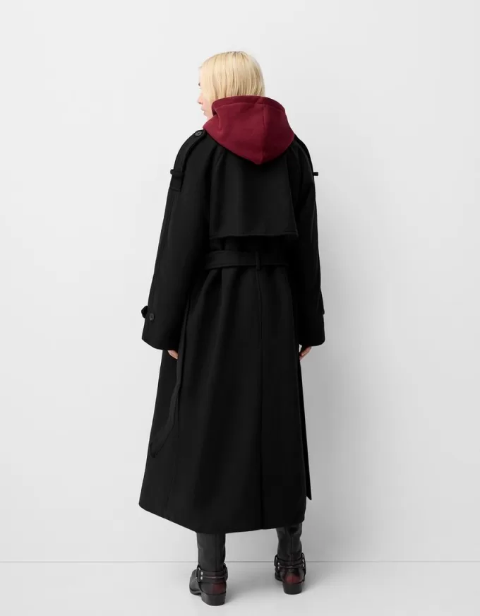 Trench oversize cu textura din fetru