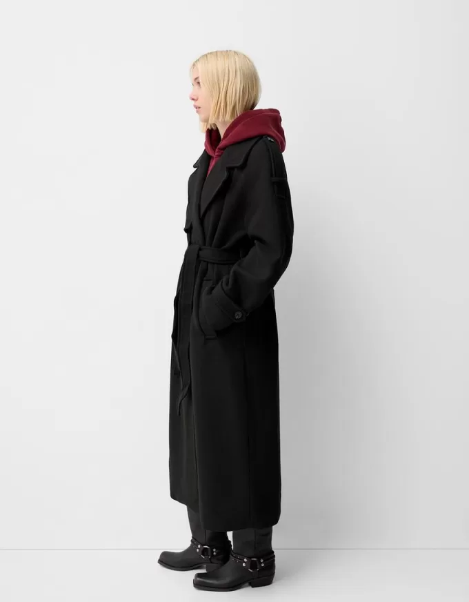 Trench oversize cu textura din fetru