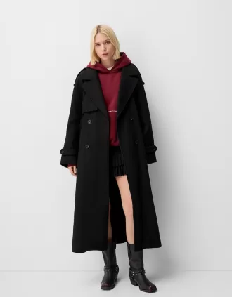 Trench oversize cu textura din fetru