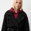 Trench oversize cu textura din fetru