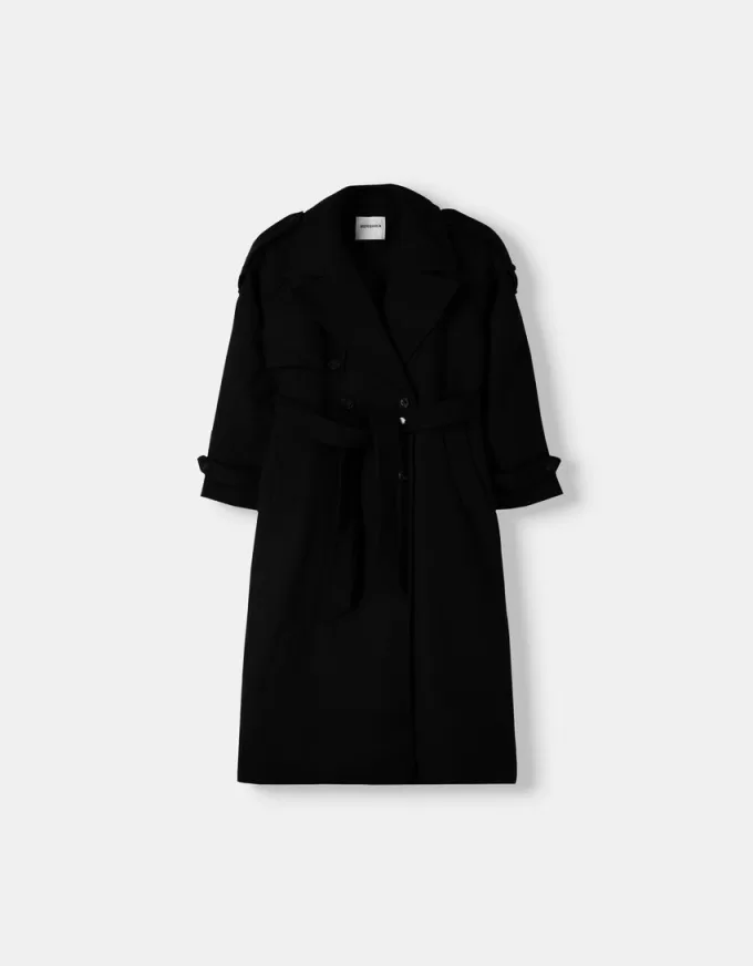 Trench oversize cu textura din fetru