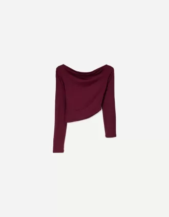Tricou asimetric cu maneca lunga