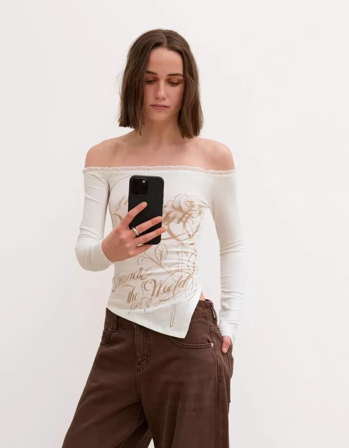 Tricou asimetric cu maneca lunga